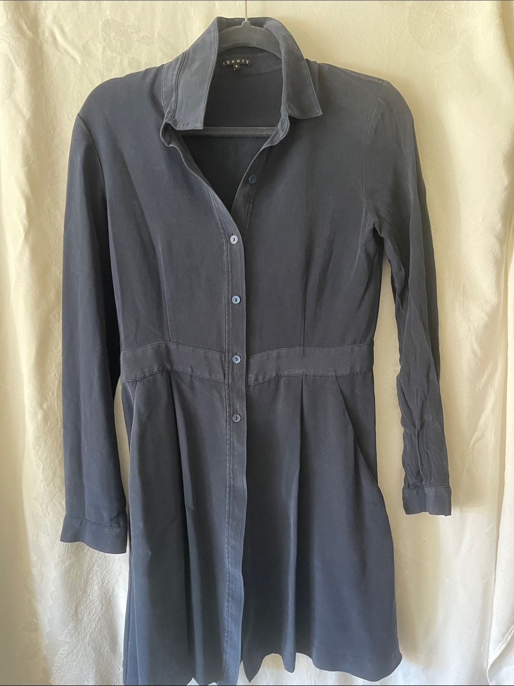 Theory Navy Button-Front Shirt Dress 100% Silk